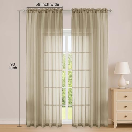 Taupe Sheer Curtain 90 Inches Long 2 Panels Set (Taupe / 59"W x 90"L (Pack of 2))