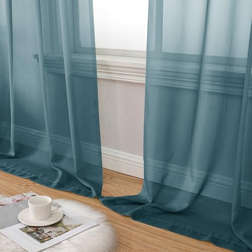 Dusty Blue Sheer Curtains 63 Inch Length 2 Panels Set (40"W x 63"L (Pack of 2) / Dusty Blue)