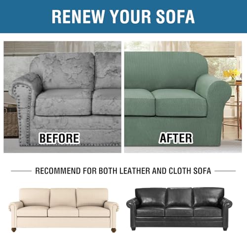 4 Piece Stretch Sofa Covers for 3 Cushion Couch Covers for Living Room Furniture Slipcovers (Large Plus / Loden Frost)