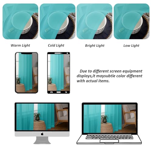Turquoise Sheer Valances for Windows (Turquoise / 42"W x 16"L (Pack of 2))