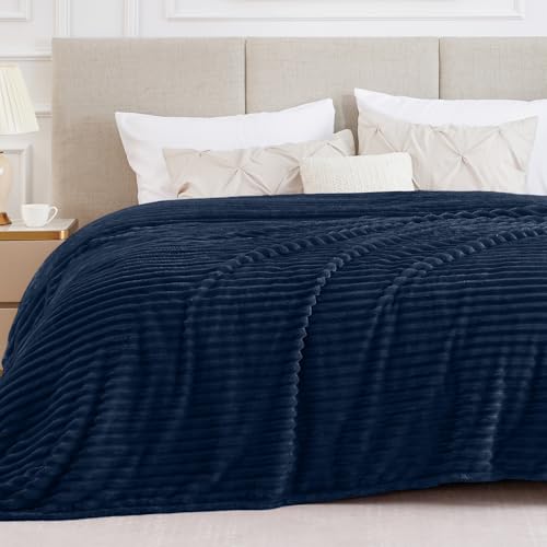 Ribbed Full Size Blanket for Bed (Navy / Full(84"x90"))