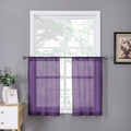 Sheer Tier Curtain Linen Textured Half Kitchen Curtains Sheer Light Filtering Rod Pocket Voile Small Curtains for Bathroom (25"W x 36"L (Pack of 2) / Royal Purple)