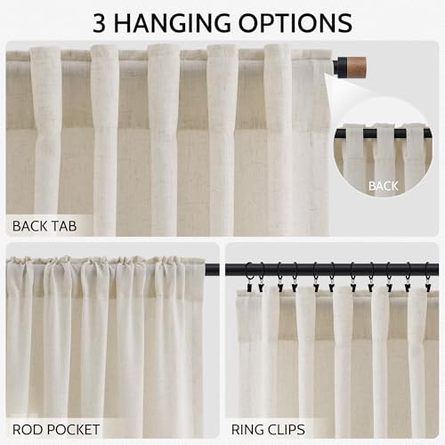 Warm Beige Linen Curtains 72 Inch Length for Living Room Semi Sheer Light Filtering Door Drapes 2 Panels Set for Kids Bedroom Light Filtering Back Tab Rod Pocket Modern Farmhouse Decor 52x72 (52"W x 72"L (Pack of 2) / Warm Beige)
