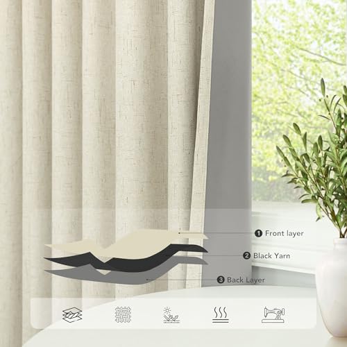 Living Room Curtains Ideas Modern Black Out Curtains for Bedroom Windows Treatments 84 Heat & Cold Blocking Drapes for Sliding Glass Door Back Tab 2 Panels Cottage Linen Textured Cream Beige (Cream Beige / 52"W x 84"L (Pack of 2))