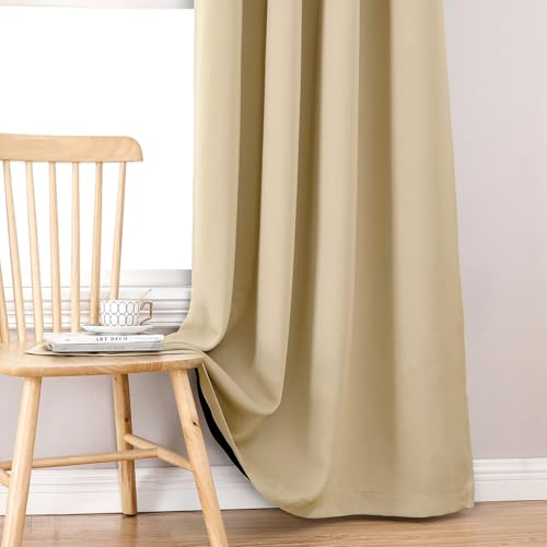 100% Blackout Curtains for Bedroom 72 Inches Long 2 Panels Set (42"W x 72"L (Pack of 2) / Beige)