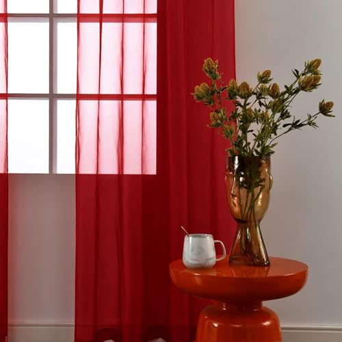 Christmas Red Sheer Curtains 4 Panels Rod Pocket Semi (Christmas Red / 52"W x 54"L (Pack of 4))