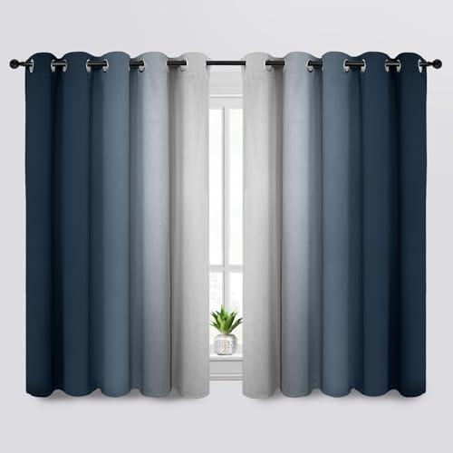 Ombre Navy Blue to Grey White Curtains for Living Room 70Wx63L (70"W x 63"L (Pack of 2) / Navy Blue)