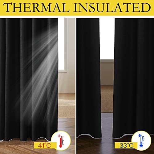 Vintage Open Linen Weave Flax Thermal Curtains (34"W x 48"L (Pack of 2) / Black)
