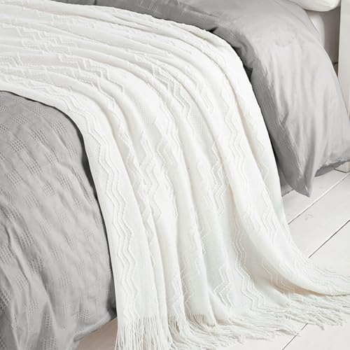 Off White Throw Blanket 50x60Inch Boho Knit Soft Throw Sofa Blanket (Off White / 50"x60")