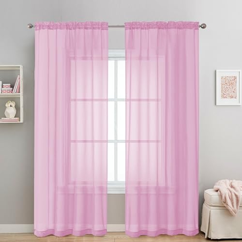 2 Pack Basic Pink Sheer Curtain 84 Inches Long (Light Pink / 42"W x 84"L (Pack of 2))