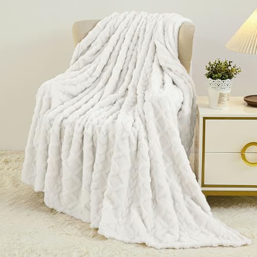 Fleece Throw Blanket for Bed Couch 90"x108" White (White / King(108×90in))