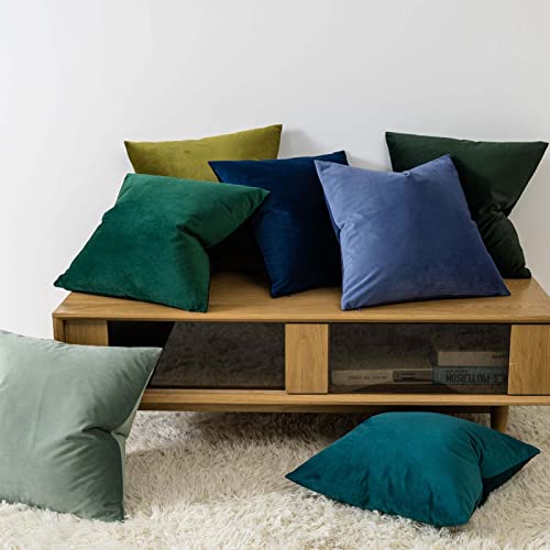 24x24 Euro Velvet Throw Pillow Covers Set of 2 (Peacock Blue / 24" x 24" (Pack of 2))