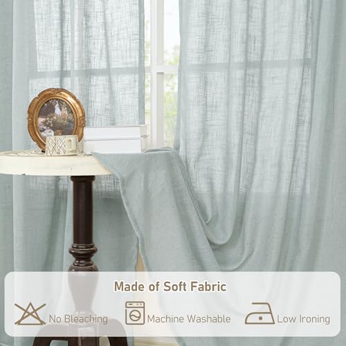 Short Kitchen Linen Curtains 24 Inch Length for Small Windows (Greyish Blue / 25"W x 24"L (Pack of 2))