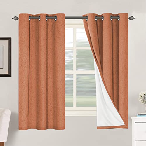 100% Blackout Linen Curtains 63" L 2 Panels Orange (Orange / 42"W x 63"L (Pack of 2))