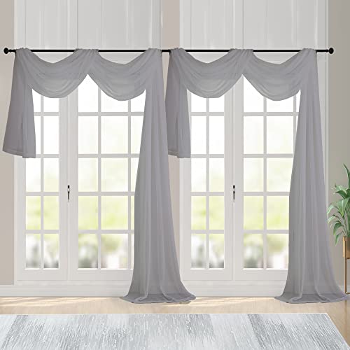 Sheer Window Curtain Panels 144 Inches Length 2 Pack (Charcoal Grey / 42"W x 144"L (Pack of 2))
