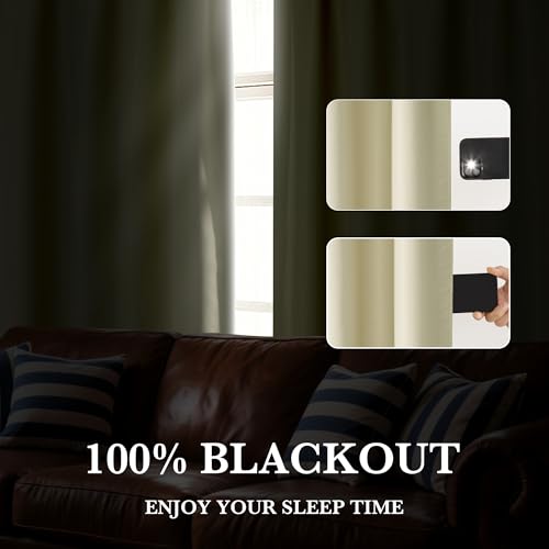 100% Blackout Short Curtains for Small Window (100% Blackout - Beige / 34"W x 48"L (Pack of 2))