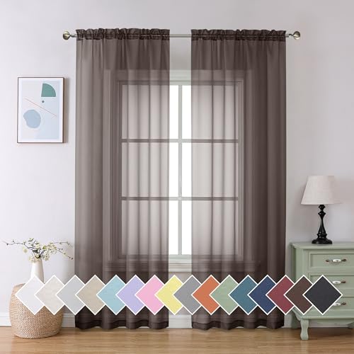 Chocolate Brown Sheer Curtains 84 Inches Long 2 Panels (40"W x 84"L (Pack of 2) / Chocolate)
