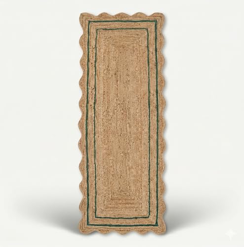 Natural Jute Area Rug Classic Braided Design Soft Textured Durable Easy Clean Low Pile Rug for Living Room Nursery Bedroom Modern Home (Green / 2' x 12' (Runner))