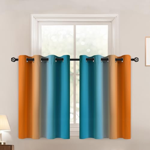 Orange Blue Ombre Curtains 52x36 Inche Long 2 (52"W x 36"L (Pack of 2) / Orange and Blue)