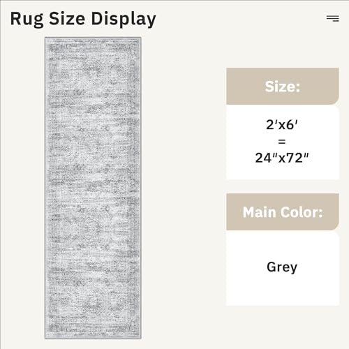Runner Rug 2x6 Washable Kitchen Hallway Runners Non (Grey / 2' x 6' (Runner))