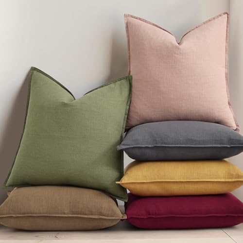 Fall Pink Linen Throw Pillow Covers 24x24 Set of 2 (Pink / 24" x 24" (Pack of 2))