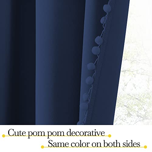Navy Blue Blackout Curtains with Pompoms (Midnight Blue / 52"W x 84"L (Pack of 2))