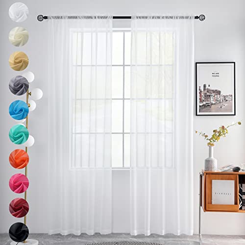 Solid Sheer Rod Pocket Curtain Voile Draperies 2 Panels White Beige Black Grey Coffee 52 Inch Width 36 Inch Long 1 Pair for Kitchen Bedroom Children Living Room Yard (White / 52"W x 36"L (Pack of 2))