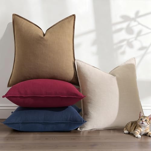 Fall Burgundy Linen Throw Pillow Covers 18x18 Set of 2 (Burgundy / 18" x 18" (Pack of 2))