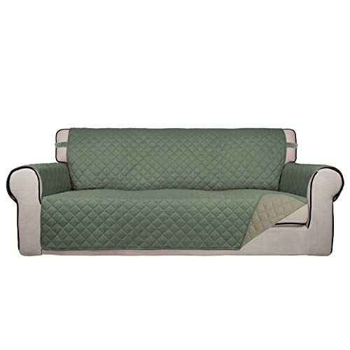 Reversible Quilted Sofa Cover Dog Couch Covers for Sofa (Large / Greyish Green/Beige)
