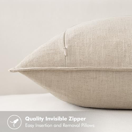 Beige Boho Linen Decorative Pillow Covers 24x24 Inch Pack of 4 (24" x 24" (Pack of 4) / Beige)
