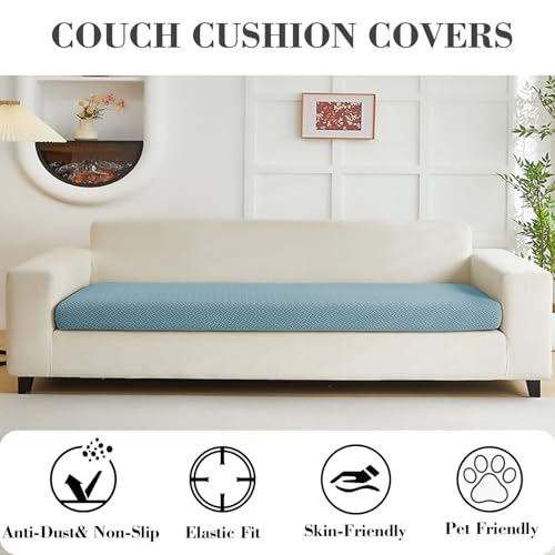 Couch Covers for 3 Cushion Sofa Pet Friendly Couch Cushion Covers Universal Sofa Covers Washable Stretch Slipcovers for Sectional Sofa (Texture Sea Blue / Large Triple Seat Cover)