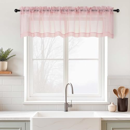 Blush Pink Valances for Windows 14 inch Length 2 Panels (42"W x 14"L (Pack of 2) / Blush Pink)