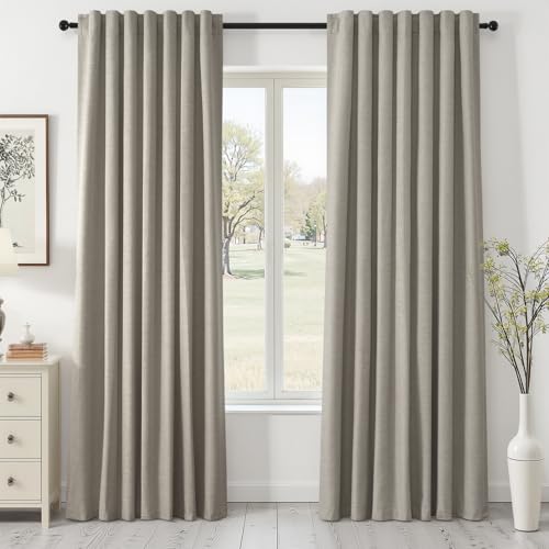 84 Inch Long Linen Blackout Curtains for Bedroom Flax Grey 100% Black Out Linen Texture Curtains Solid Thermal Insulated Window Drapes Luxury Decor for Living Room 84 inches Length 2 Panels (Flax Grey / 52"W x 84"L (Pack of 2))