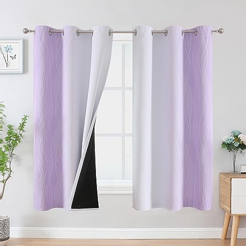 Lilac and Greyish White Ombre Blackout Curtains for Bedroom 63 Inch Long (Lilac and Greyish White / 42"W x 63"L (Pack of 2))