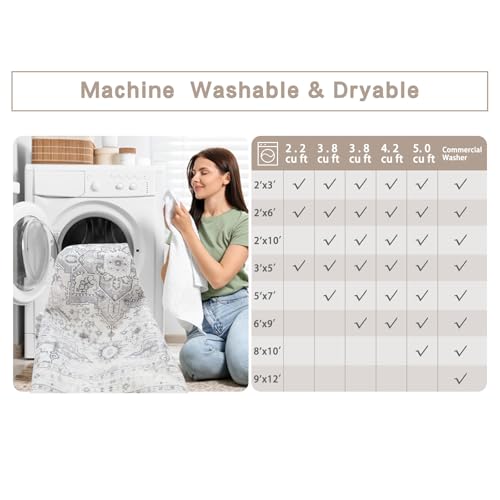 8x10 Washable Area Rugs for Living Room (8' x 10' (Rectangular) / Grey-cream-ivory)