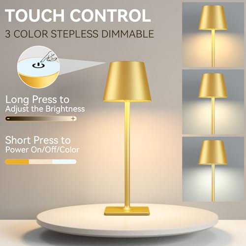 4 Pack Gold Rechargeable Led Cordless Table Lamps (Gold Set of 4)