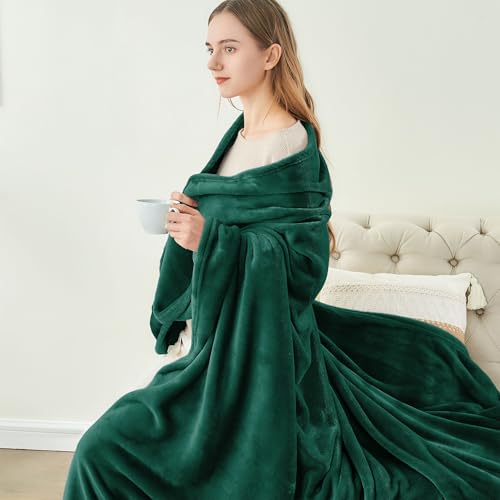 Fleece Blanket Soft Plush Queen Bed Blanket Forest Green 90"x90" (Forest Green / Queen(90"x90"))