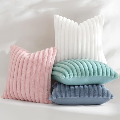Fall Faux Fur Throw Pillow Covers 24x24 Set of 2 Aqua (Aqua / 24" x 24" (Pack of 2))