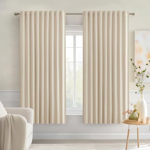 Cream Beige Back Tab Blackout Curtains 52x54 Inch Length 2 Panel Set (Cream Beige / 52"W x 54"L (Pack of 2))