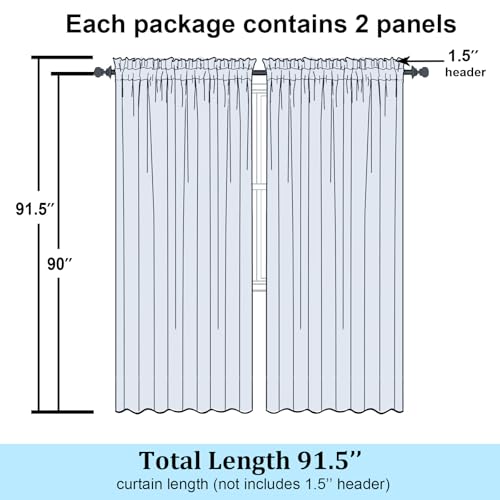 Ivory Sheer Curtains 90 Inches Long (Ivory / 59"W x 90"L (Pack of 2))