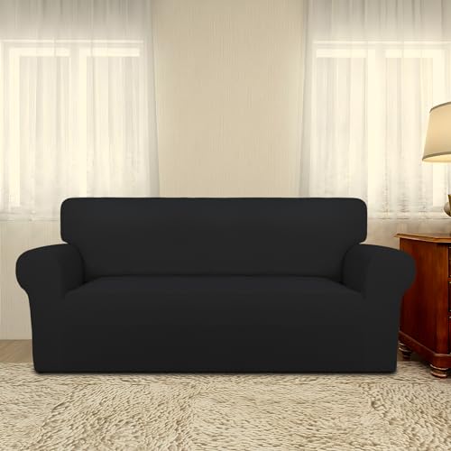 Super Stretch Sofa Slipcover (Medium-XL Oversized Loveseat / Black)