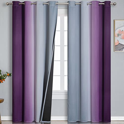 Purple and Grey Ombre Blackout Curtains for Bedroom 52Wx108L Inch 2 Panels (Purple and Grey / 52"W x 108"L (Pack of 2))