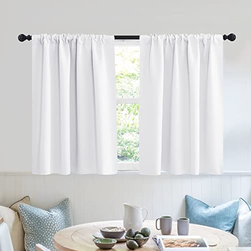Short Privacy Curtains 30 inch Long for Bathroom Window (Pure White / 42"W x 30"L (Pack of 2))