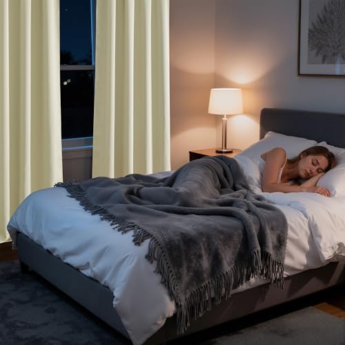 Bedroom Blackout Curtains 63 inches Long (100% Blackout - Beige / 62"W x 63"L (Pack of 2))
