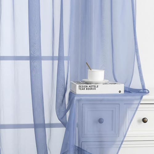 Sheer Curtains 108 Inch Length 2 Panels Set (Denim Blue / 42"W x 108"L (Pack of 2))