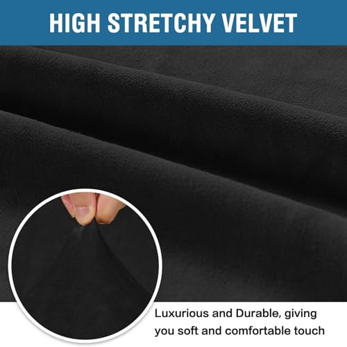Stretch Velvet Sofa Covers for 3 Cushion Couch Covers Furniture Protector Soft with Non Slip Elastic Bottom (Jet Black / Sofa L)