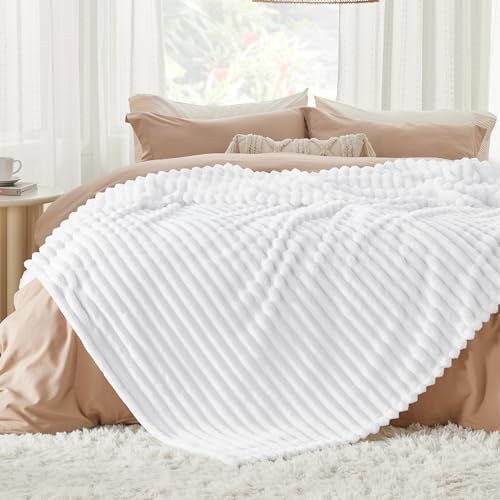 Full Size Fleece Blankets for Bed Bright White 84"x90" (Bright White / Full)