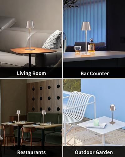 2 Pack Cordless Brushed Nickel Table Lamps (Electroplated Brushed Nickel-2)