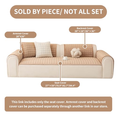 Velvet Sectional Couch Covers for Dogs (Khaki / 1PC/27.6"x94"/3-4 Seat & Long "L" Part)