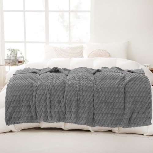 Grey Throw Blanket 50"×60" inches Fuzzy 3D Jacquard Decorative (Grey / 50"×60”)